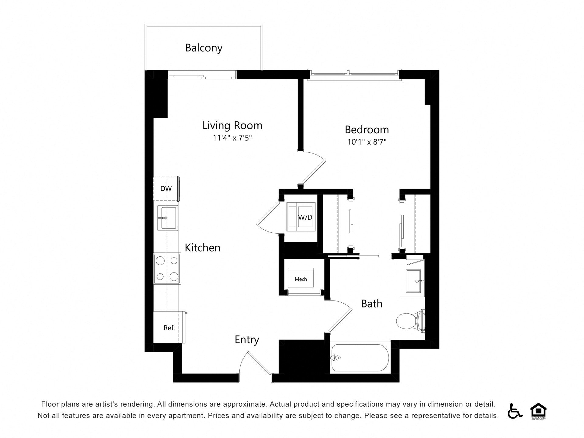 1 Bed |  1 Bath |  "apartment"